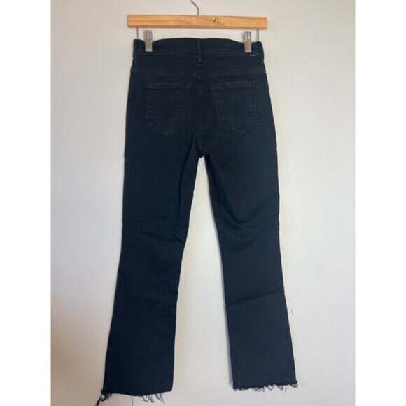 NEW Mother High Waisted Insider Crop Step Fray Stretch Denim Jeans Black Size 25 - Picture 5 of 8